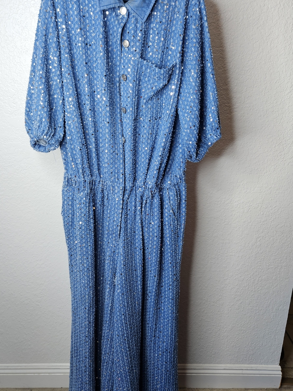 Denim Sequin Jumpsuit - Picture 2 of 4